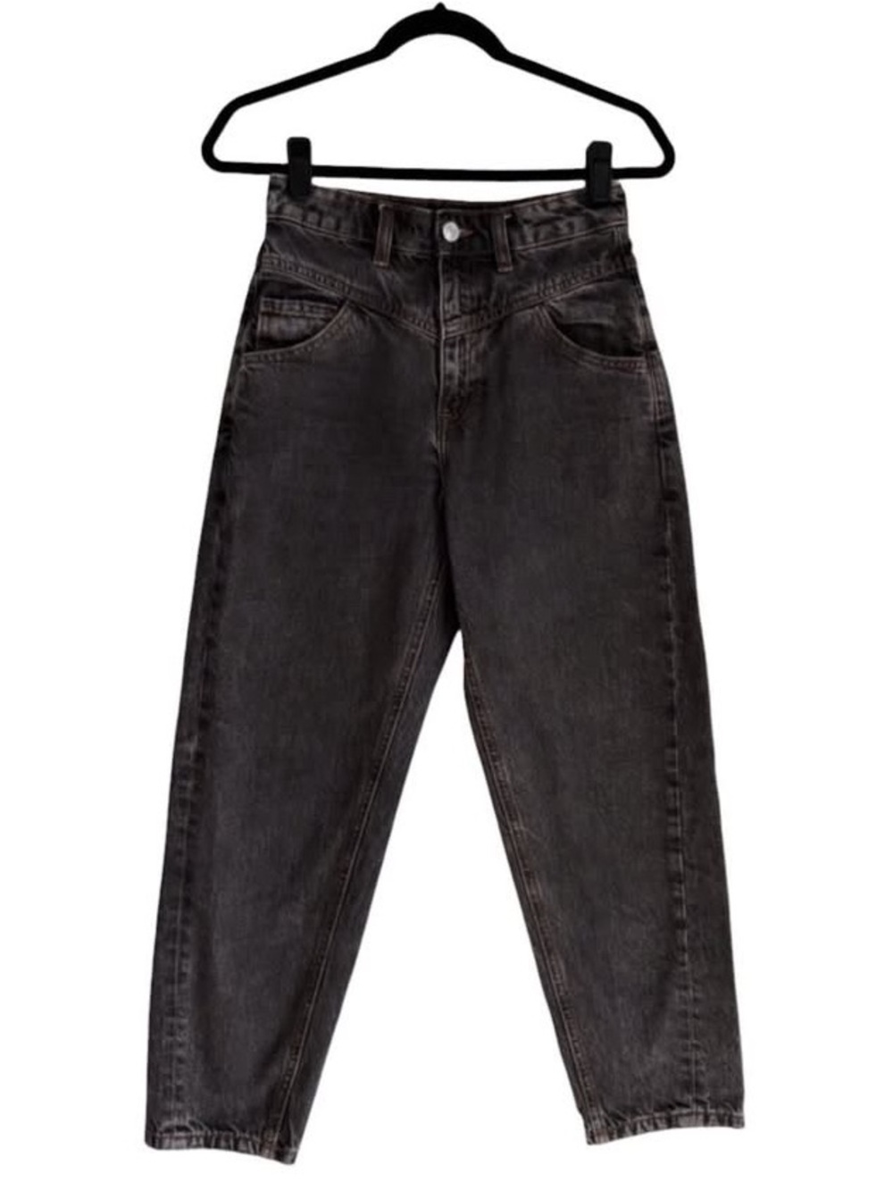 Frank & Oak High-Rise Washed Gray Women's Jeans Barrel Pants Statement 90s style